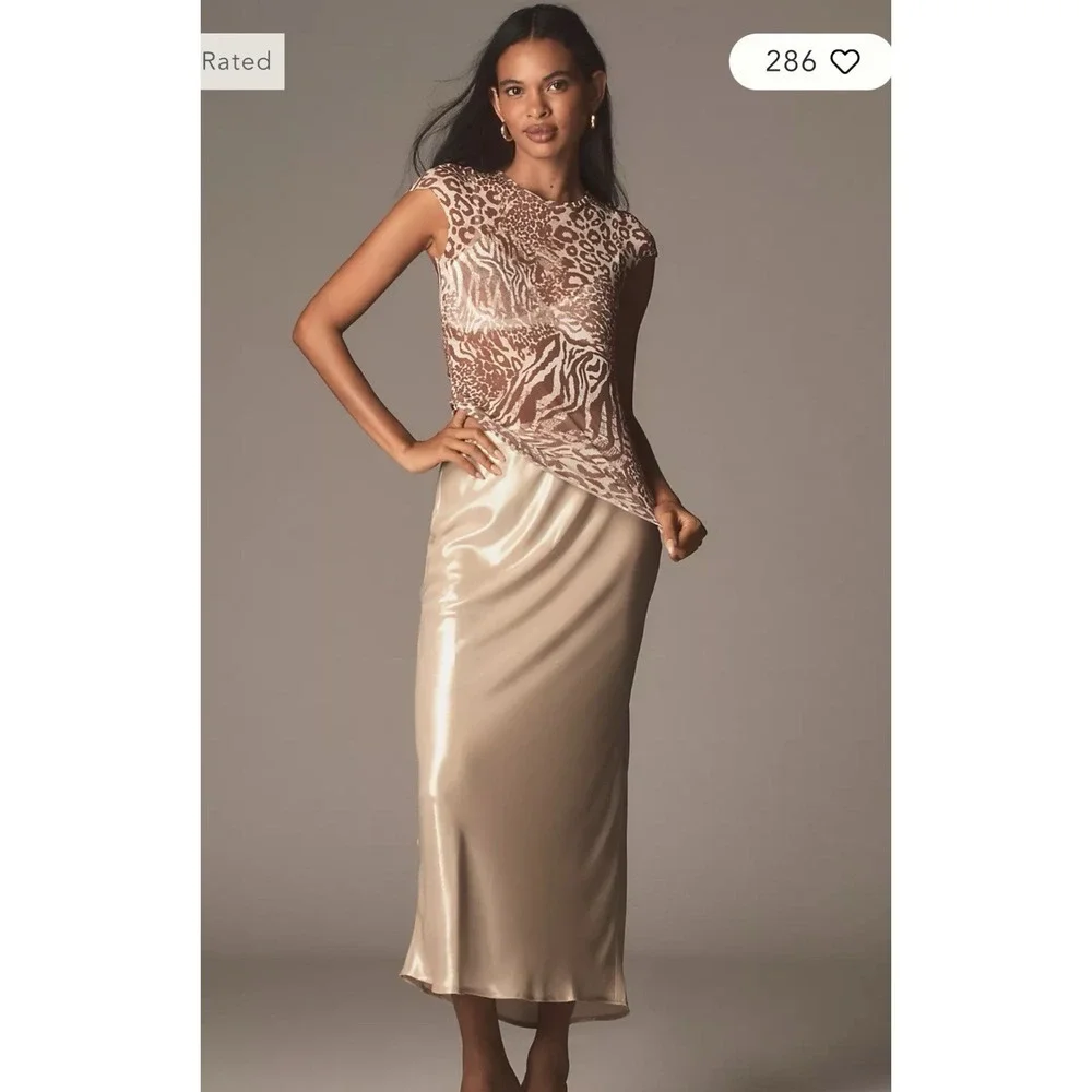 Anthropologie Satin Maxi Skirt in Champagne